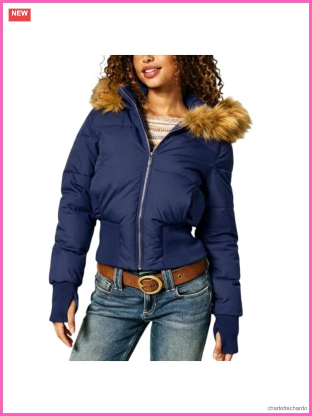 Womens Puffer Jacket Faux Fur Hood Quilted Bomber Padded Coat